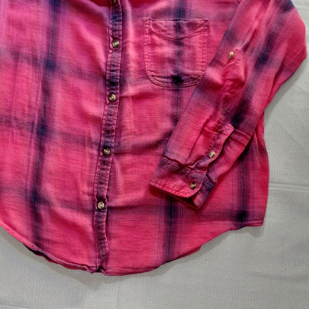American Eagle Boyfriend Fit Button Up Plaid Shirt Women's XL Red - Picture 6 of 11